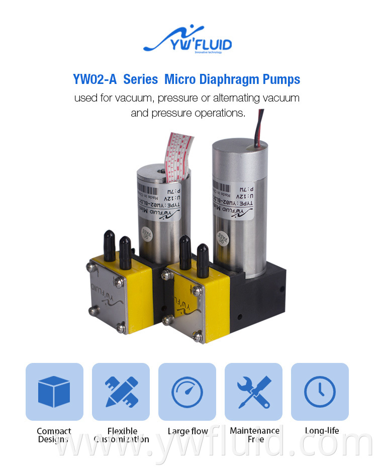 YWfluid 24v Mini Diaphragm Gas Pump Used for Gas transmission suction Vacuum Generation